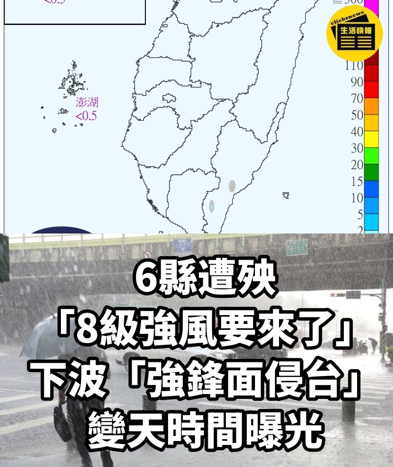 6縣遭殃「8級強風要來了」！下波「強鋒面侵台」變天時間曝光
