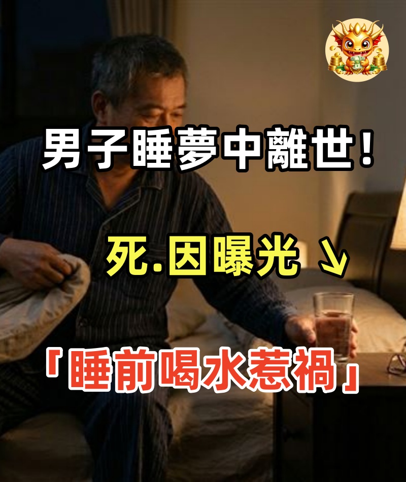 68歲男子睡夢中離世！死.因曝光「睡前喝水惹禍」醫生警告：再口渴也不要喝「這3種水」