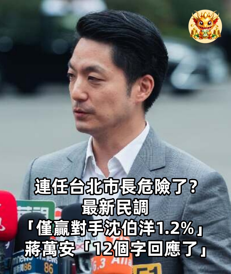 連任台北市長危險了？最新民調「僅贏對手沈伯洋1.2%」　蔣萬安「12個字回應了」