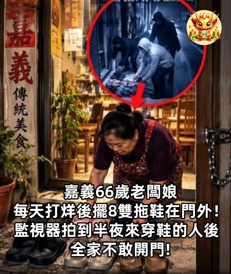 嘉義66歲老闆娘每天打烊後擺8雙拖鞋在門外！監視器拍到半夜來穿鞋的人後，全家不敢開門