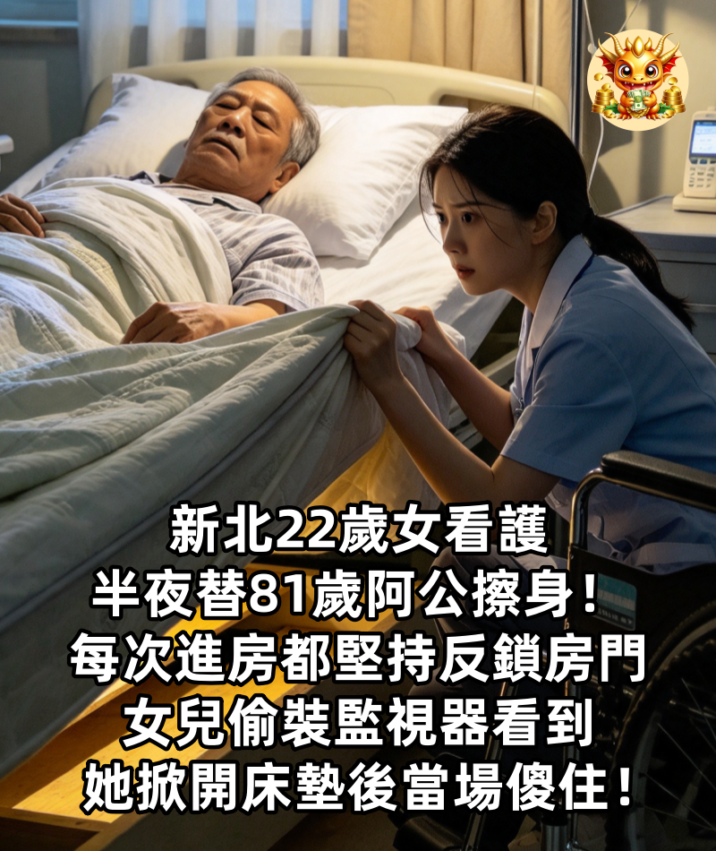 新北22歲女看護半夜替81歲阿公擦身，每次進房都堅持反鎖房門，女兒偷裝監視器看到她掀開床墊後當場傻住！