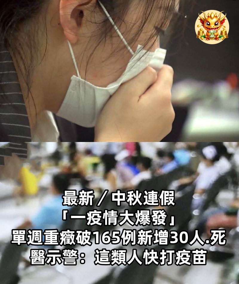 最新／中秋連假「一疫情大爆發」！單週重癥破165例「新增30人.死」醫示警：這類人快打疫苗