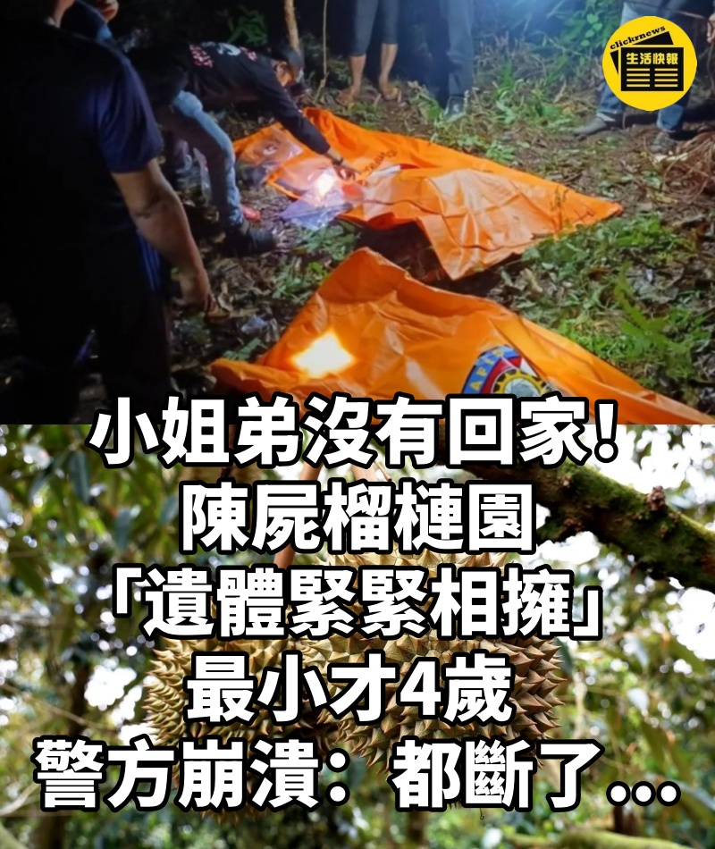 小姐弟沒有回家！陳屍榴槤園「遺體緊緊相擁」最小才4歲 警方崩潰：「都斷了...」
